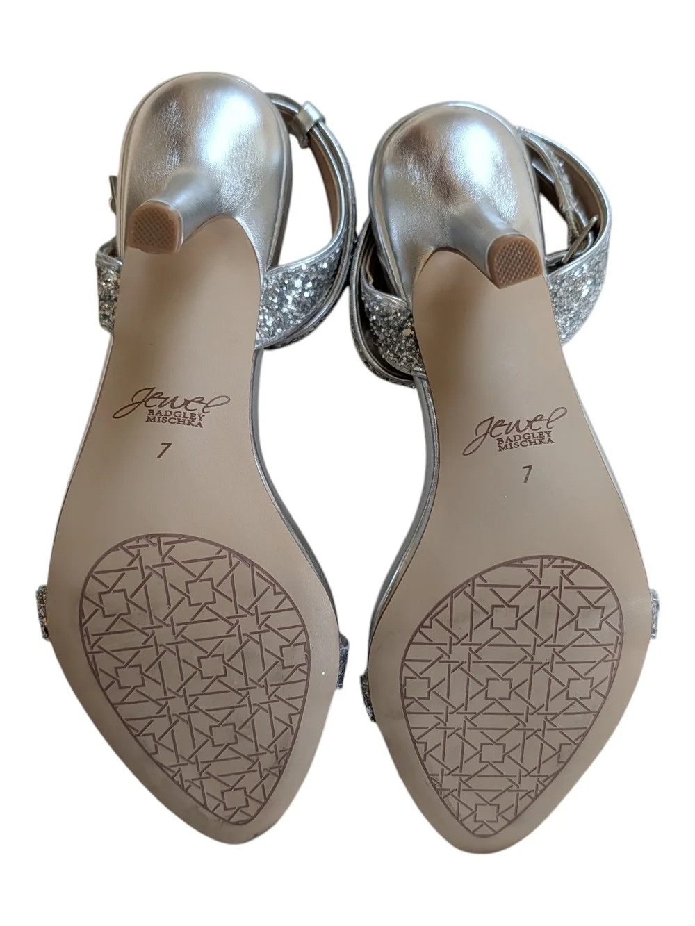 Silver Glitter Strap Women's Sandals By Jewel- Badgley Mischka